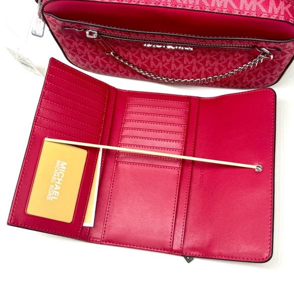 Michael Kors Large EW Crossbody Bag & Matching Trifold Wallet Dark Raspberry - Picture 13 of 15